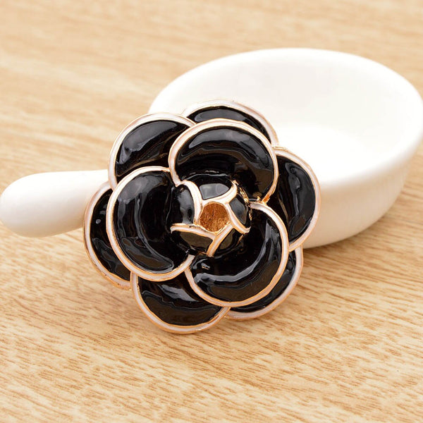 Enamel Saturna Camellia Flower Brooches for Women