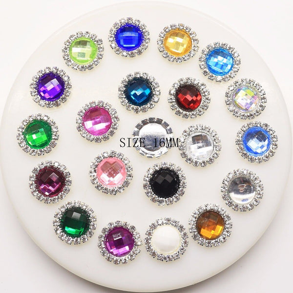 Nuevo juego de 100 botones de cristal con parte trasera plana y broche de diamante de 16 mm.