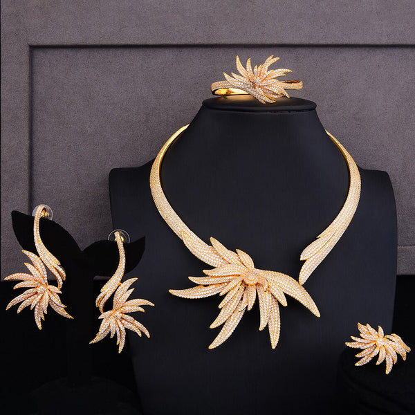 Luxury Palm Tree Leaf Nigerian Choker Jewelry sets For Women