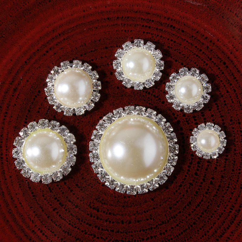(200pcs/lot)6 Size Lovely Handmade Metal Rhinestone Pearl Button