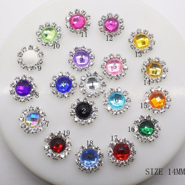 Nuevo juego de 100 botones planos de diamante redondos de 14 mm y colores