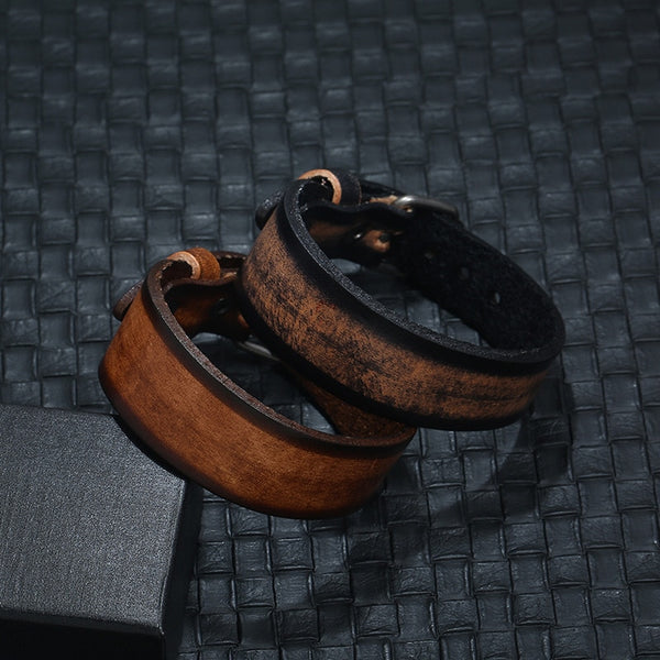 Nueva pulsera de cuero genuino con hebilla envolvente estilo punk retro vintage