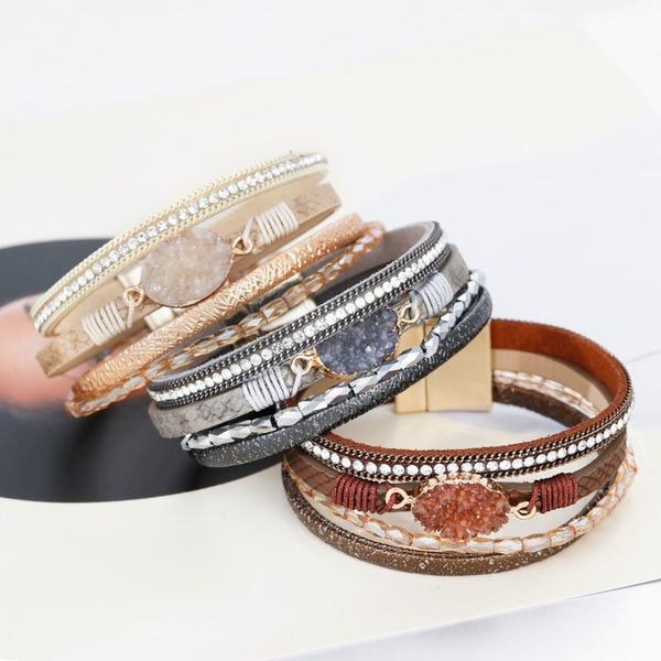 Stone Charm Leather Bracelets for Women