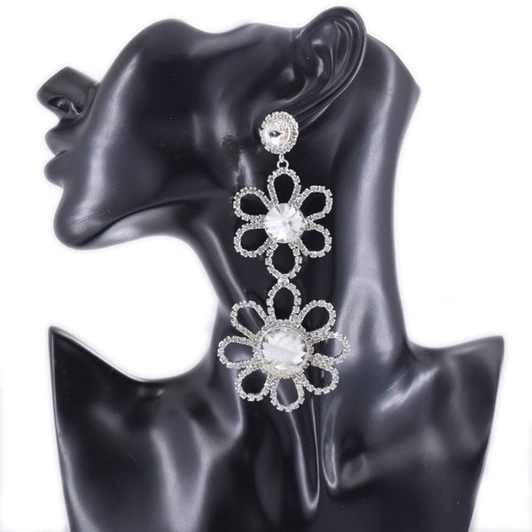 11cm length exquiste flower rhinestone bridal drop earrings