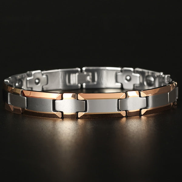 Pulsera de pareja de tungsteno chapada en oro rosa de lujo, nunca rayada, para mujeres y hombres.