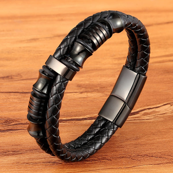 Luxury Accessories Bracelet Men Fashion Gift Black Genuine Leather Bracelets