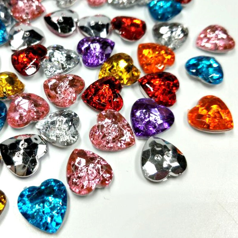 13MM Heart Acrylic Buttons Flatback 2 Holes Apparel Bags Shoes Sewing Accessories DIY Crafts 50pcs