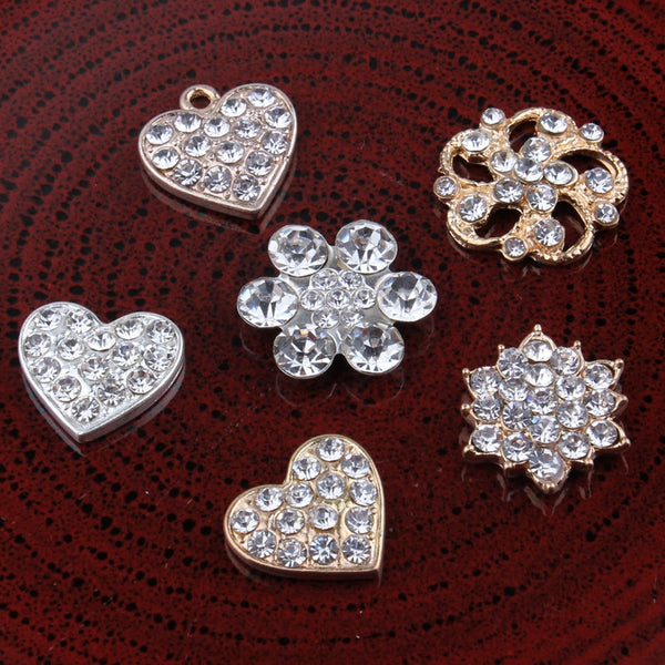 120PCS Vintage Handmade Flower Rhinestone Buttons Bling Flatback  Decorative Buttons