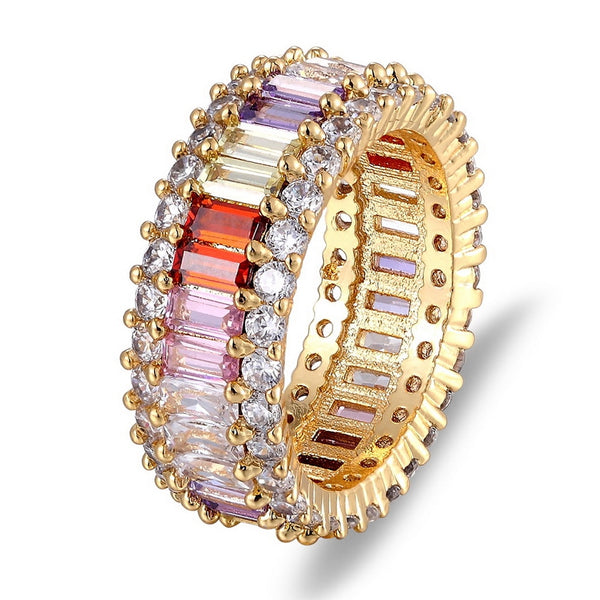 Anillo de circonita cúbica arcoíris de alta calidad para mujer