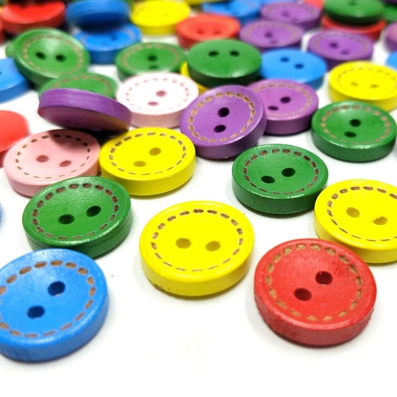 15mm 40pcs Mix Color 2 Holes Wood Buttons Apparel Sewing Accessories DIY