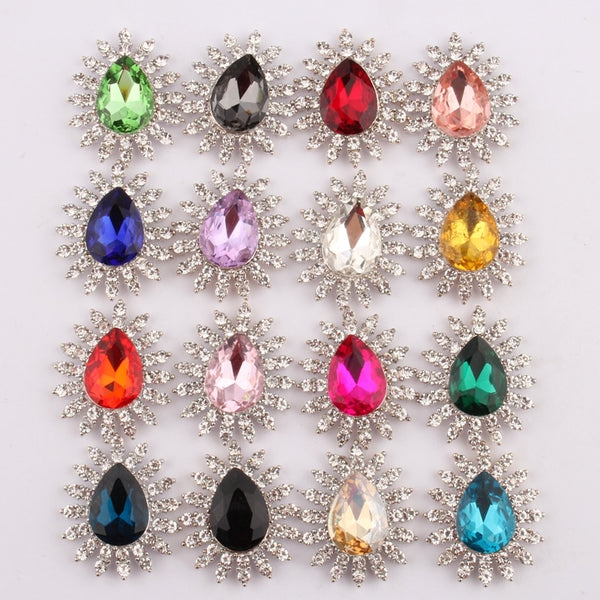 10 botones de cristal plateado brillante de estilo vintage de 27 x 32 mm para invitaciones de boda, botones de diamantes de imitación para manualidades, prendas y álbumes de recortes.