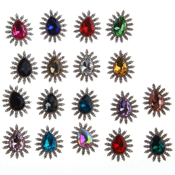 10 botones planos con adornos de diamantes de imitación de cristal chapados en oro