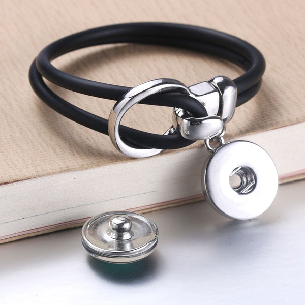 Pulsera de botón a presión negra de 18 mm, de goma de alta calidad.