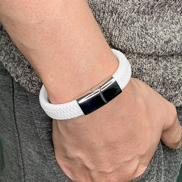Trendy Mens Bracelets White Braided Leather Rope Bracelet