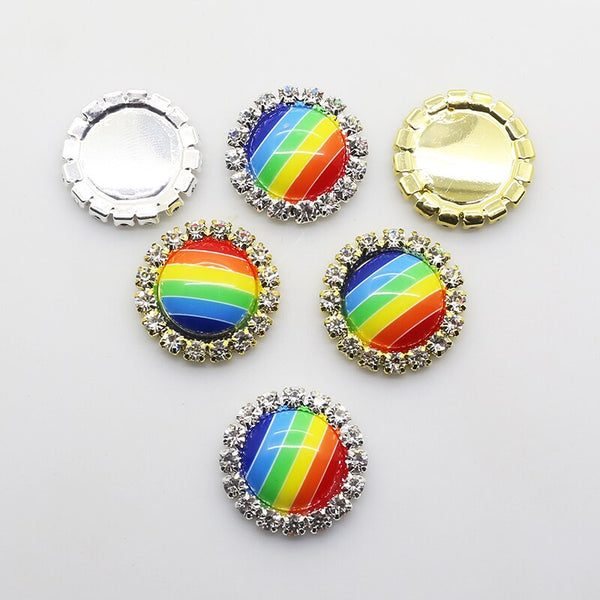 Lote de 10 botones redondos de acrílico con diamantes de imitación de arcoíris de 21 mm.