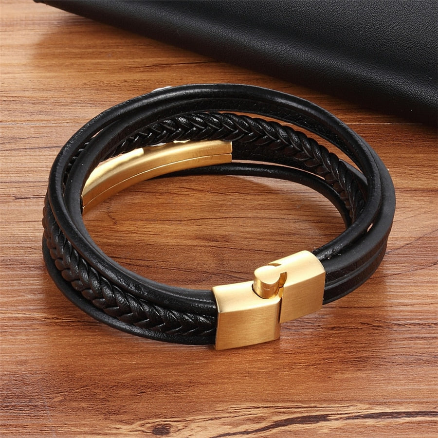 New Design Multi-layers Handmade Braided Genuine Leather Bracelet