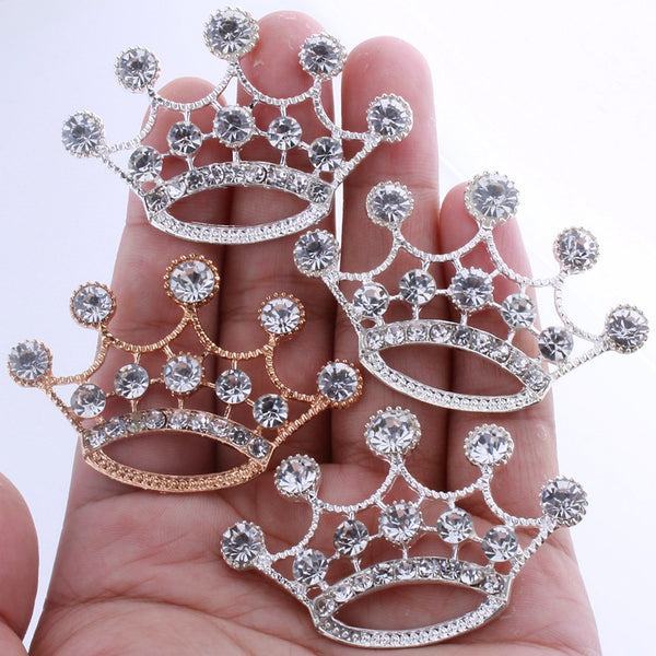 10 botones de aleación de metal y cristal con forma de corona de diamantes de imitación de 5,7 cm.