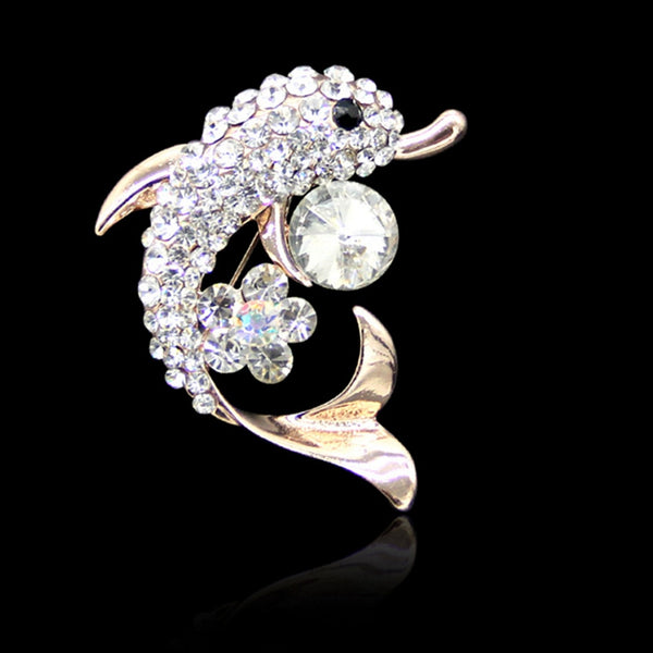 Dolphin Brooches for Women Metal Pins with Rhinestone Party Decorations Female Alloy Brooch