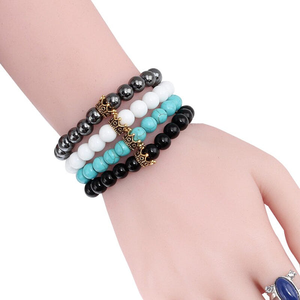 Couple Distance Black Lava Beads Handmade Bracelets
