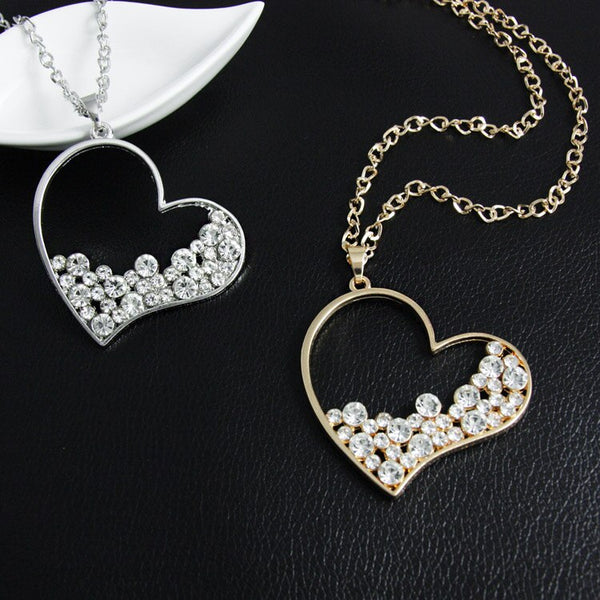 Gold Plated Rhinestone Heart Pendant Long Chain Necklace Pendants for Women