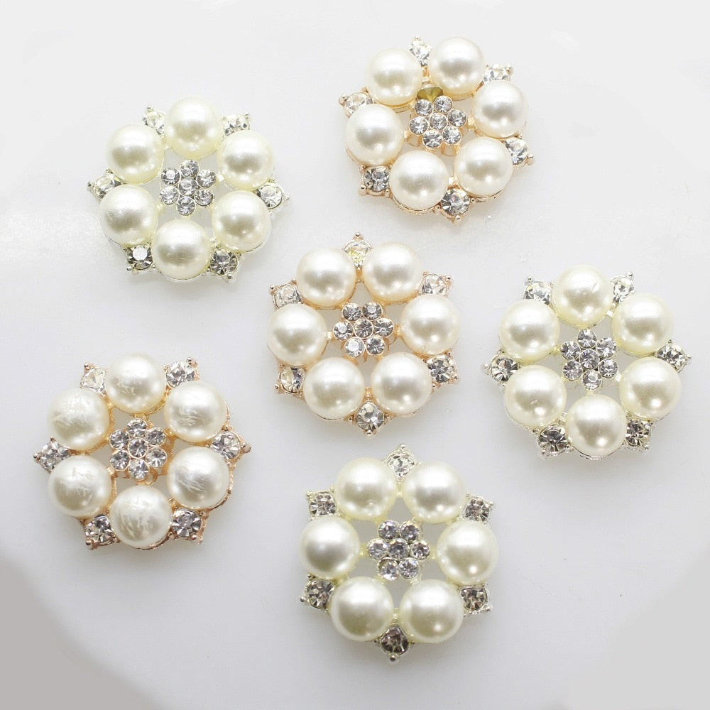 10pcs/set Two Colour 25mm Flower Rhinestones Buttons Pearl button wedding decoration Diy