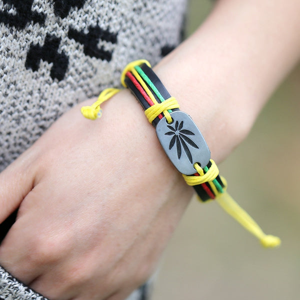 Brazalete punk vintage de cuero genuino tejido estilo rock marrón