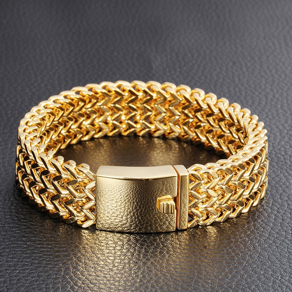 Pulsera de acero inoxidable chapada en oro para hombre