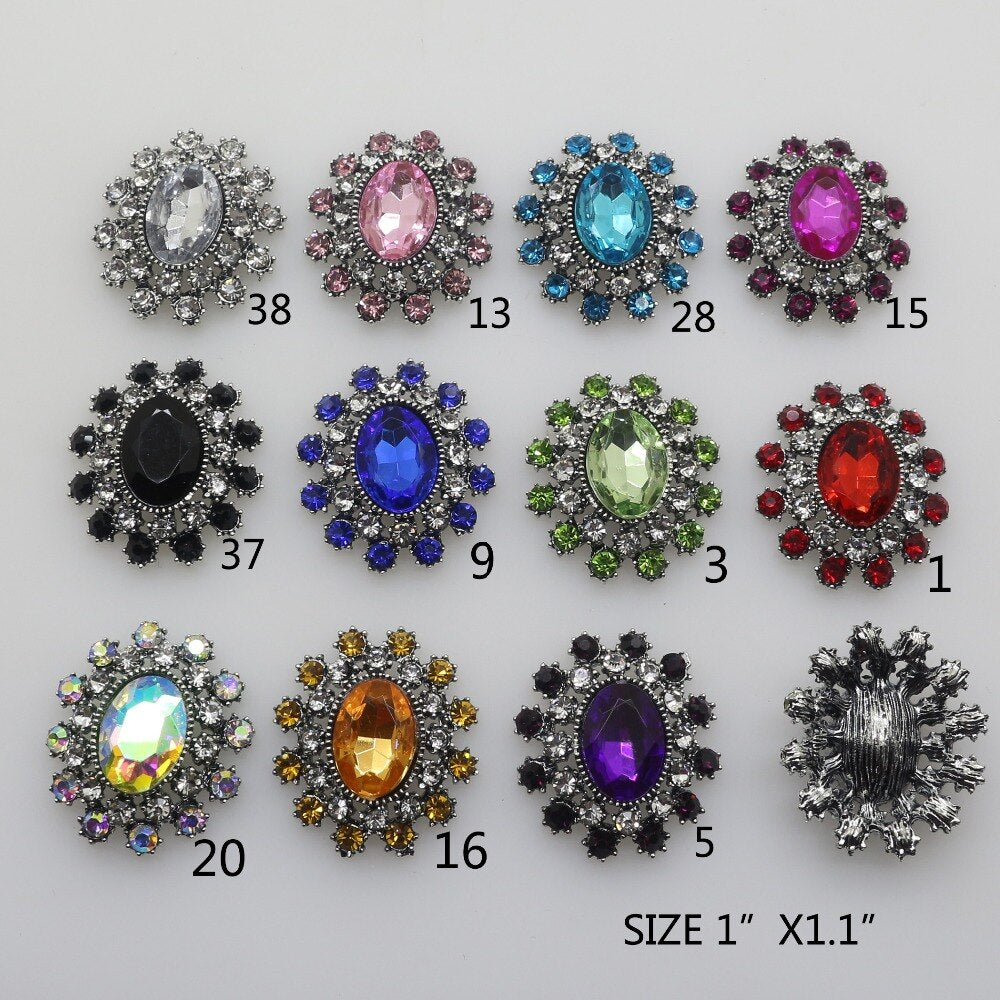 New 10Pcs/Lot Vintage Buttons Oval Rhinestones Diamante Cryusta button