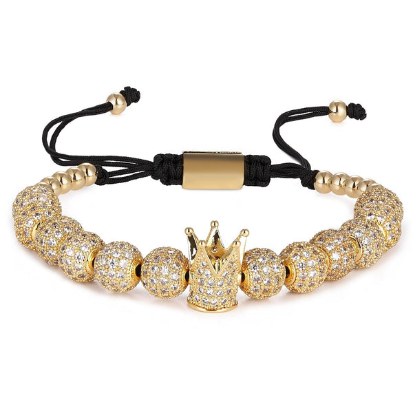 Pulsera de cuentas de lujo para hombre, joyería con abalorios de 6 mm, micropavé de circonita cúbica, macramé, hecha a mano.