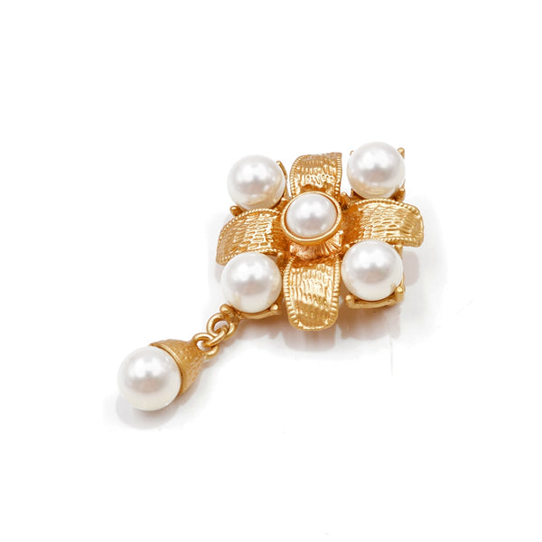 Gold Color Metal Cross Brooch Pearl Pins Baroque Style Vintage Fashion Jewelry
