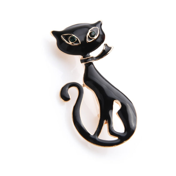 Black White Scarf Cat Brooches Women Alloy Animal Brooch