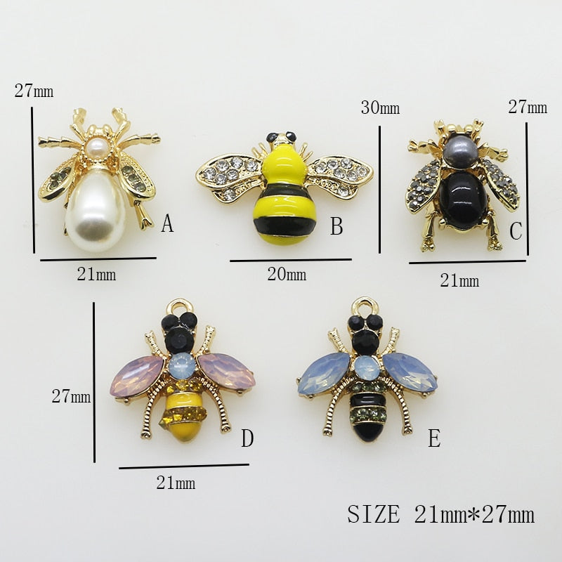 Fashion Bee Alloy Buttons 5Pcs/Lot Mix Color Flatback Brooches Handwork Sewing Clothing Button