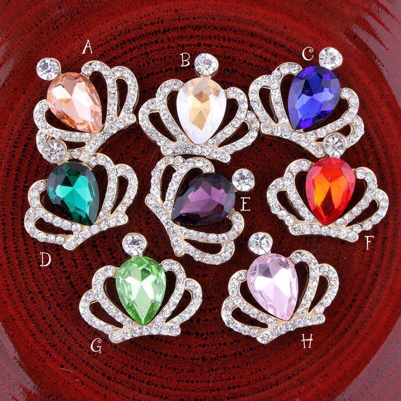 50pcs/lot 8colors Bling Glitter Metal Crown/Tiara Rhinestone Buttons