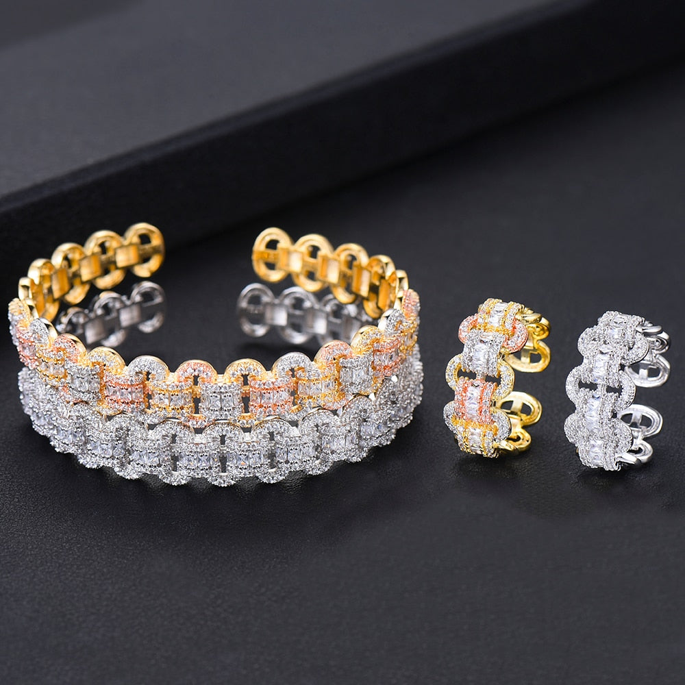 Luxury African Bangle Ring Sets Fashion Dubai White Bridal Jewelry Sets For Women