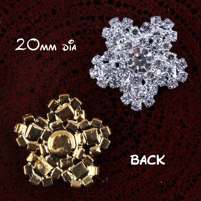 200pcs/lot 20MM 2Colors Cute Clear Rhinestone For  Fashion Sparkly Crystal Metal Button