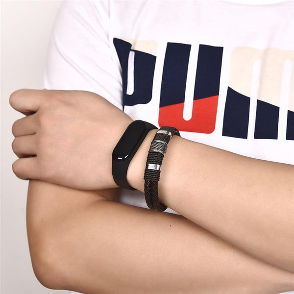 Pulseras trenzadas para hombre, pulsera de cuero negro/marrón tejido
