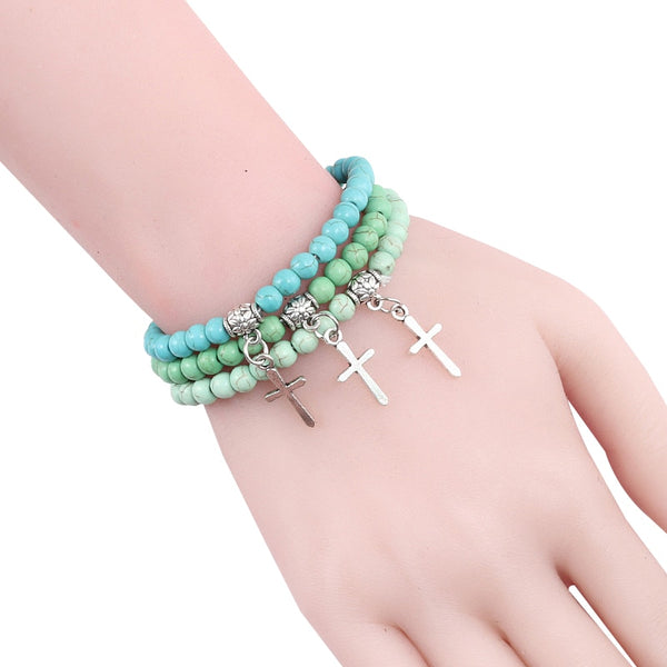 Pulsera de piedra natural con cuentas cruzadas negras mate para hombre