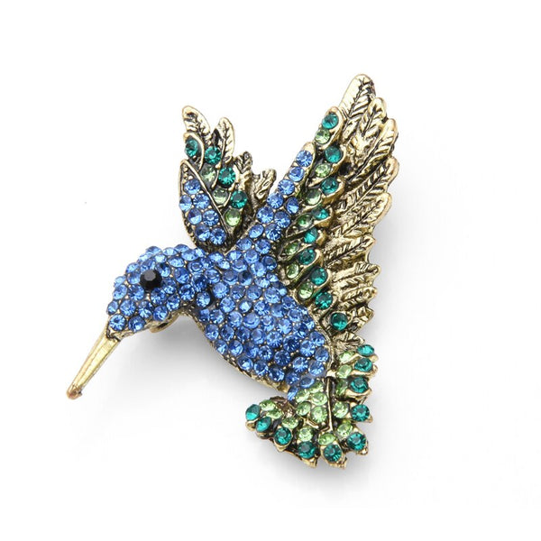 Broches de colibrí con diamantes de imitación de color rosa y azul para mujer y hombre