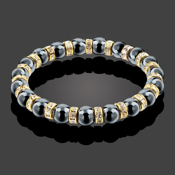 Pulseras de piedra natural para hombre y mujer con cuentas de cristal de hematita de la suerte.