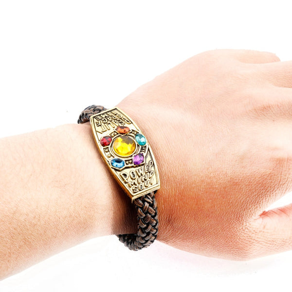 Pulsera de cuero para hombre, brazaletes de cristal
