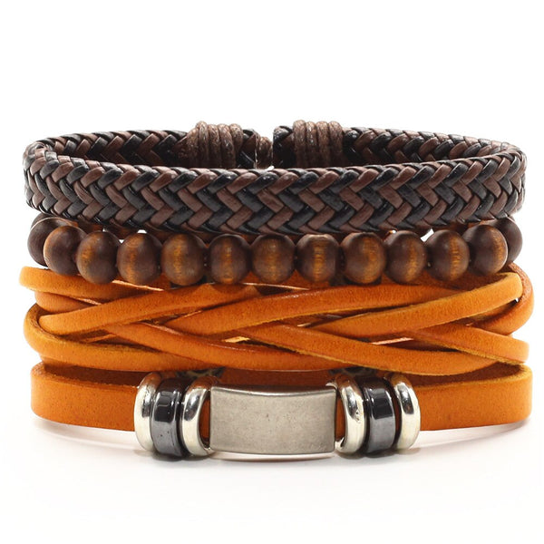 Pulsera de cuero con dije de cruz de madera marrón de Love para hombre y mujer