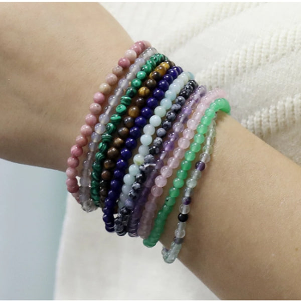 4MM Mini Natural Stone Energy Beaded Elastic Rope Bracelet Men Women