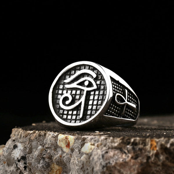Anillo vintage de ojo de Horus del faraón egipcio, estilo punk, hip hop y motociclista, para hombre.
