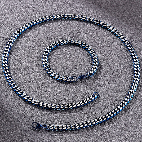 8MM Cuban Link Curb Chain Necklace & Bracelet Set for Men