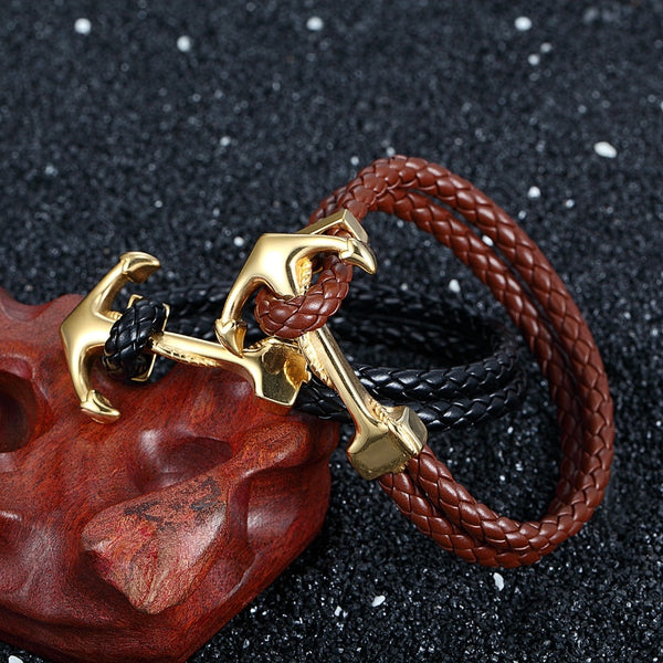 New Arrival Hope Anchor Leather Bracelet Men Stainless Steel Charm Bracelets