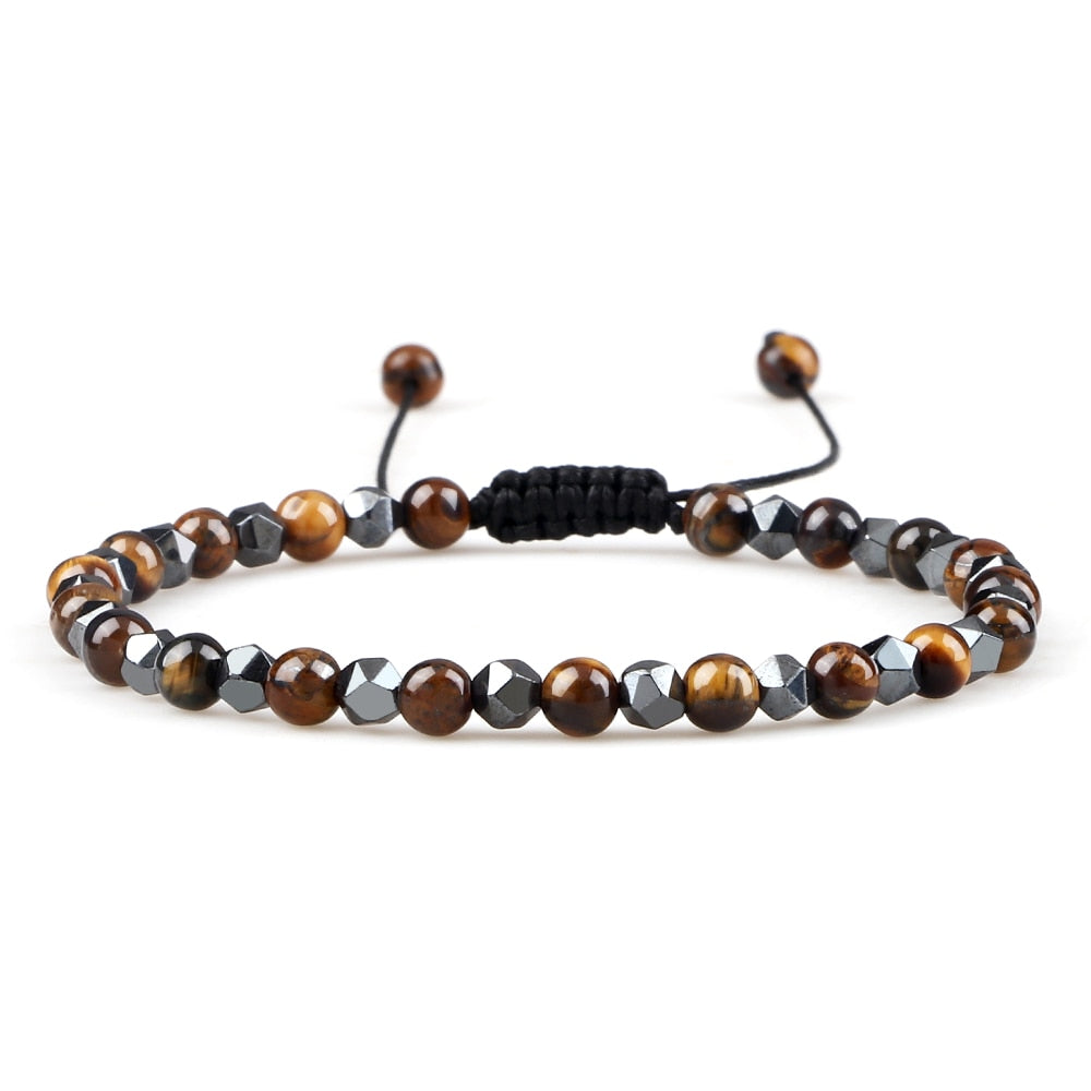 4mm Irregular Hematite Men Beaded Bracelets Natural Tiger Eye Lava Stone Beads Bracelets