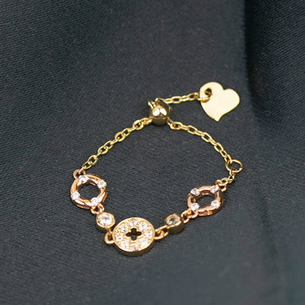 Classic silver with diamonds and color matching copper coin thin soft chain adjustable ring