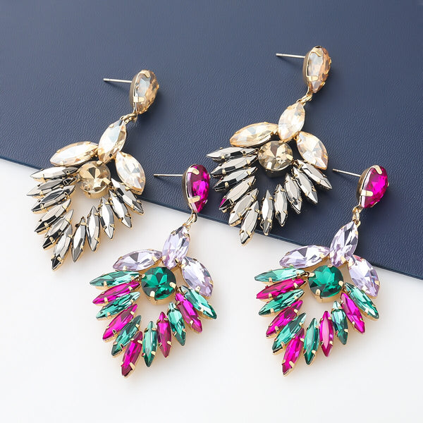 Fashion Metal Rhinestone Glass Flower Earrings Women