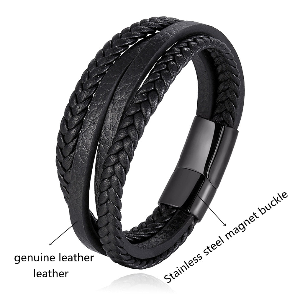Fashion Simple Design Multilayer Leather Rope Hand Woven Magnet Bracele