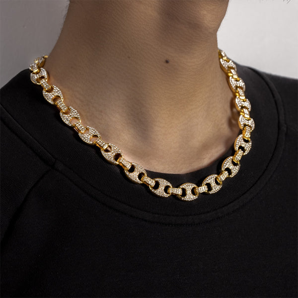 Full Bling Iced Out Coffee Bean Pig Nose CZ Rhinestones Necklace